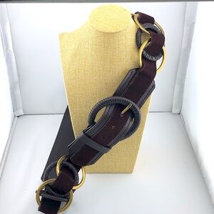 Calvin Klein Brown Suede & Leather Brass Ring Boho Hippie Retro Chic Belt L